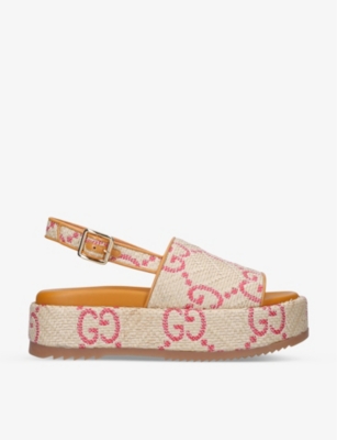 GUCCI - Angelina flatform raffia sandals | Selfridges.com