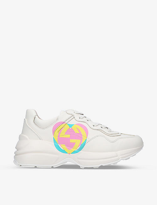 GUCCI: Rhyton heart-print leather trainers