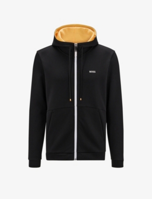 Logo-print zipped stretch cotton-blend hoody