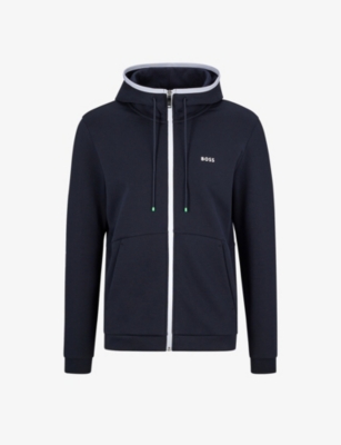 Logo-print zipped stretch cotton-blend hoody