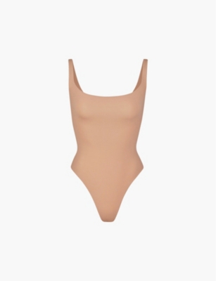 Skims Fits Everybody Square Neck Sleeveless Bodysuit In Ochre