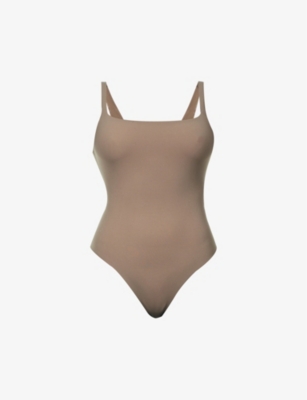 Skims Fits Everybody Square-neck Stretch-jersey Body In Umber