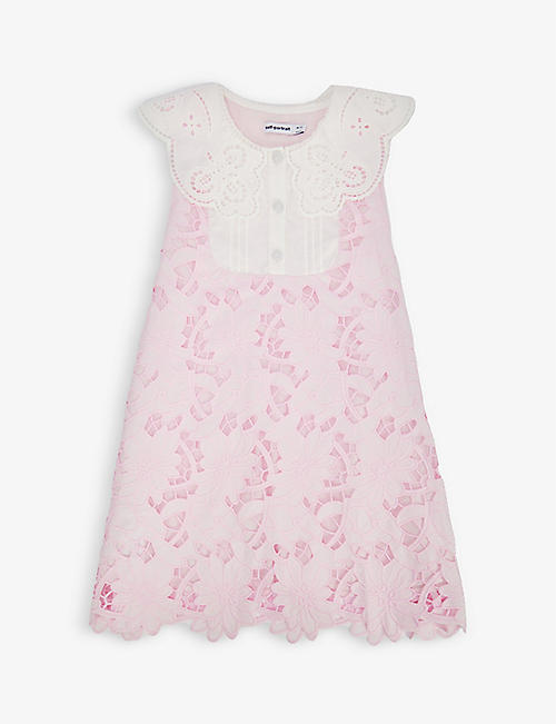 SELF-PORTRAIT: Guipure floral-embroidered cotton-poplin dress 3-12 years