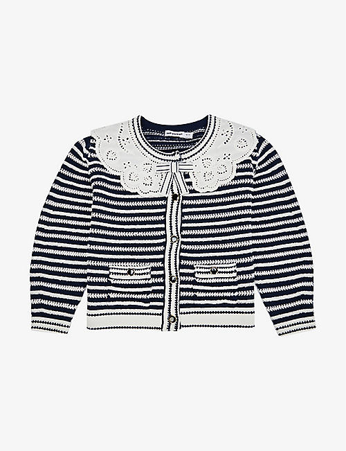 SELF PORTRAIT: Rope striped cotton-blend knit cardigan 4-10 years