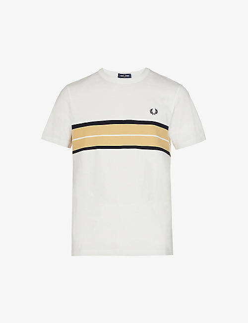 FRED PERRY: Brand-embroidered centre-stripe cotton-jersey T-shirt
