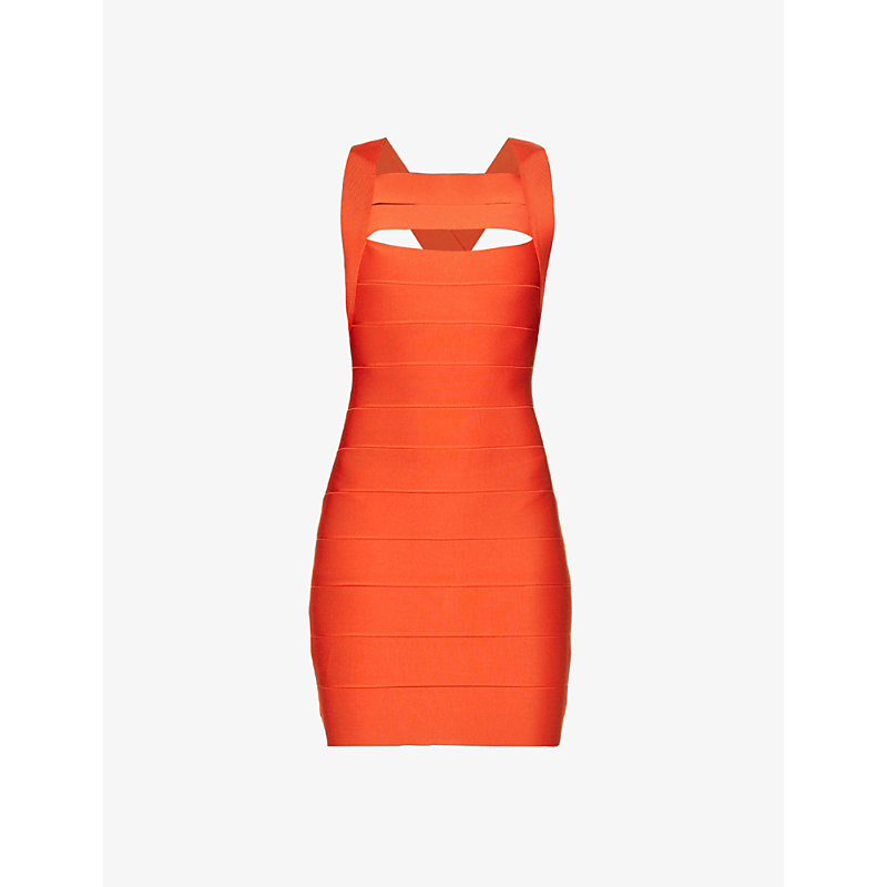 HERVE LEGER ICON CUT-OUT STRETCH-WOVEN MINI DRESS