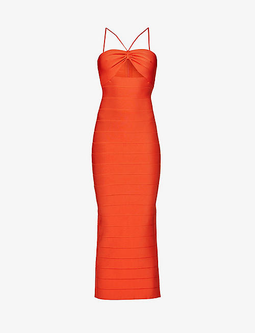 HERVE LEGER: Icon gathered stretch-woven maxi dress