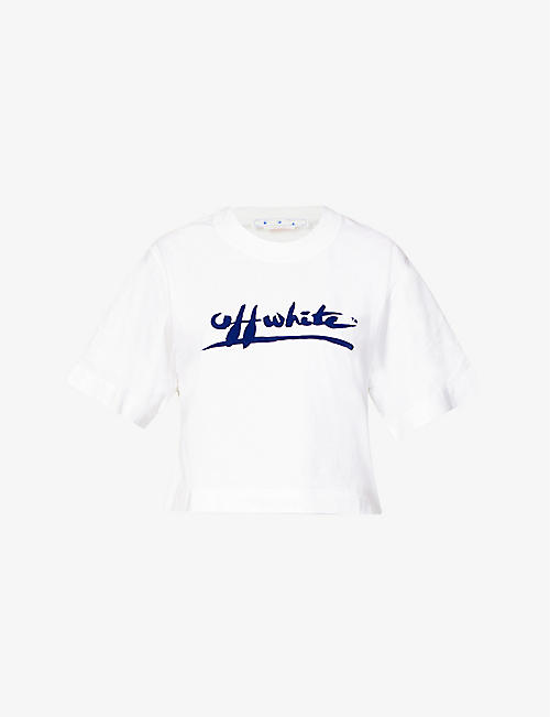 OFF-WHITE C/O VIRGIL ABLOH: Painted logo-flocked cropped cotton-jersey T-shirt