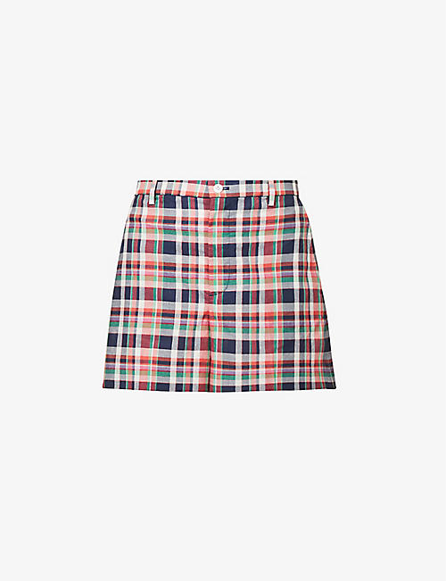 POLO RALPH LAUREN: Check-print mid-rise cotton shorts