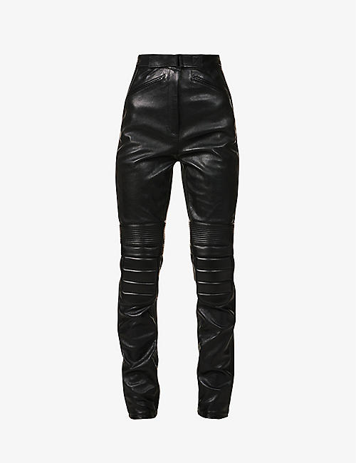DAVID KOMA: Patterned straight-leg mid-rise leather trousers