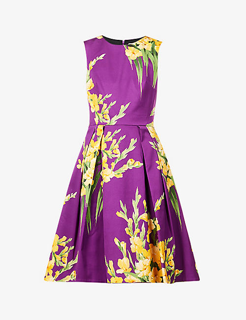 CAROLINA HERRERA: Floral-print A-line stretch-woven midi dress
