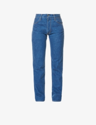 Pangaia Brand-print Straight-leg Organic-cotton And Hemp-blend Jeans In Mid Indigo Wash