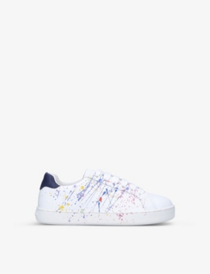 Palm Angels Kids' Printed Leather Lace-up Sneakers In White/comb