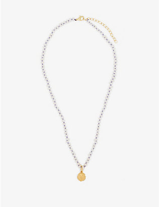 HERMINA ATHENS: Lion-pendant gold vermeil-plated sterling silver and pearl necklace