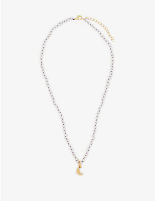 HERMINA ATHENS: Moon-pendant gold vermeil-plated sterling silver and pearl necklace