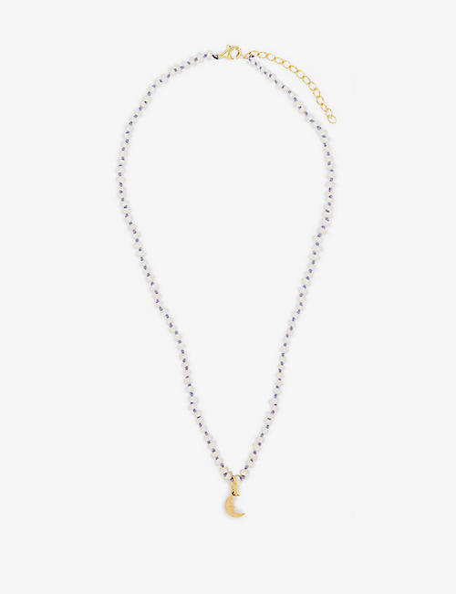 HERMINA ATHENS: Moon-pendant gold vermeil-plated sterling silver and pearl necklace