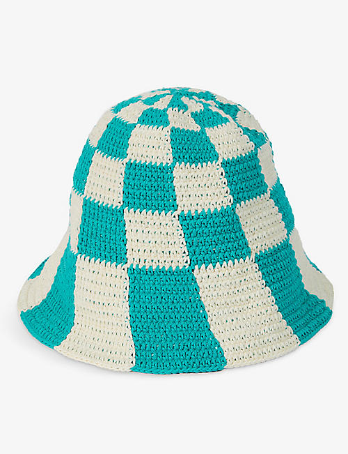 EMILY LEVINE: Check graphic-print cotton-crochet hat