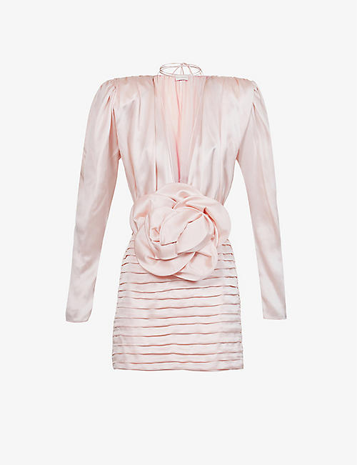 MAGDA BUTRYM: Rose-embellished silk mini dress