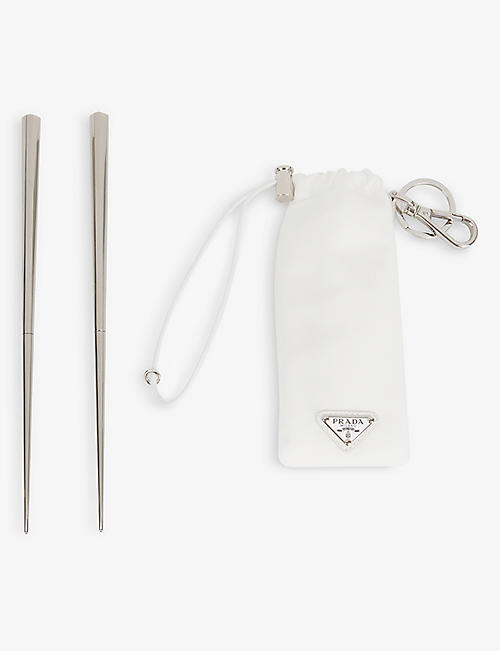 PRADA: Brand-engraved triangle titanium chopstick set with case