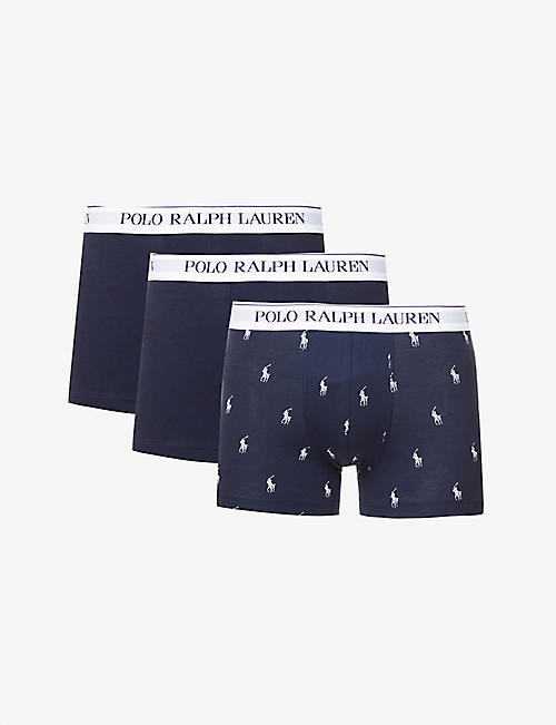 POLO RALPH LAUREN: Pack of three logo–waistband classic-fit stretch-cotton trunks