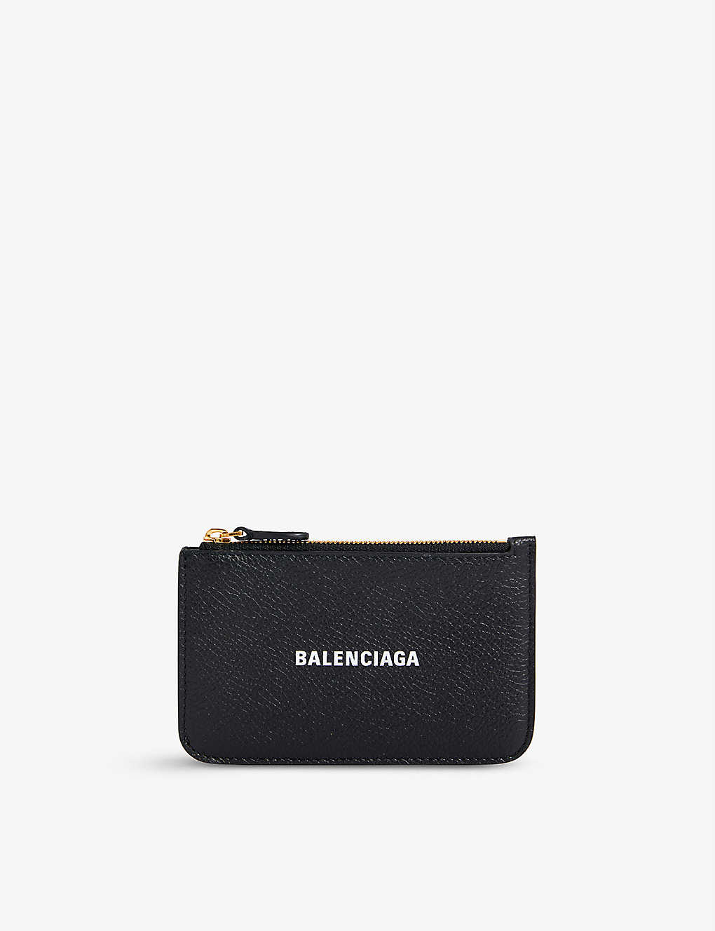 Balenciaga Logo-print Leather Card Holder In Black White