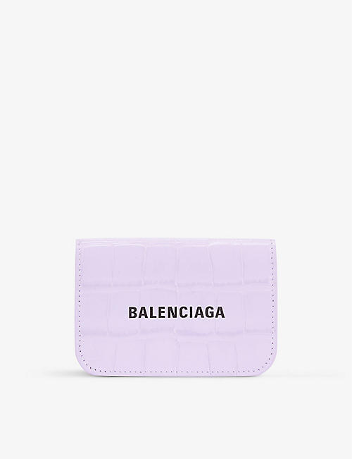 BALENCIAGA: Logo-print croc-embossed leather wallet