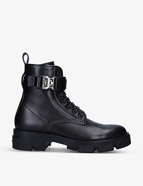 GIVENCHY: Terra logo-buckled leather combat boots