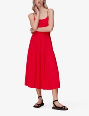 Shop Whistles Women's Red Gracie Smocked Crepe Midi Dress