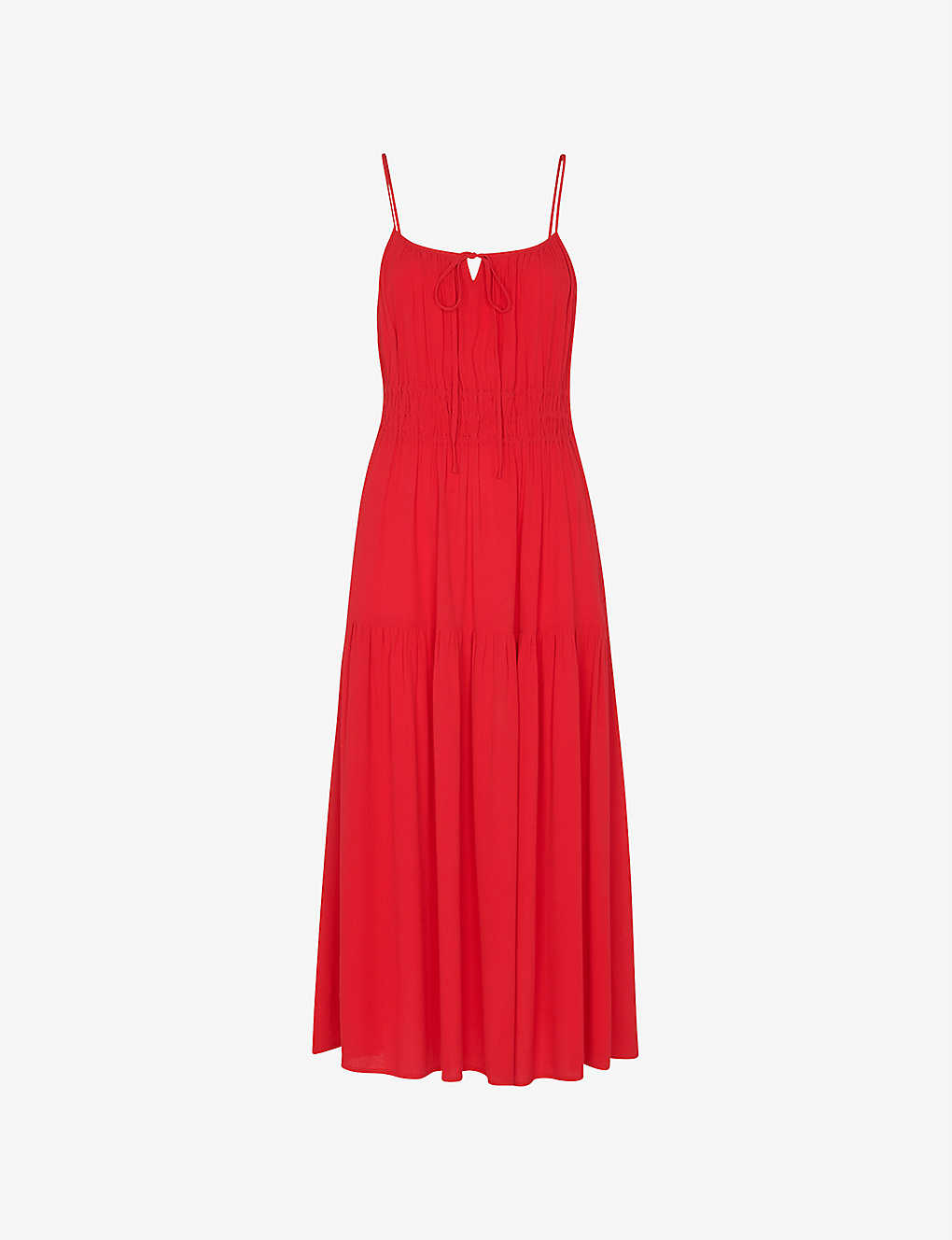 Whistles Gracie Smocked Crepe Midi Dress In Red