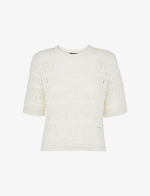 WHISTLES: Elvie crochet cotton T-shirt