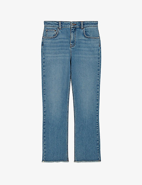 CLAUDIE PIERLOT: Pageter frayed-hem straight-leg high-rise stretch-denim jeans