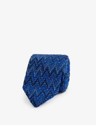 Geometric-print slim-blade cotton and silk-blend tie