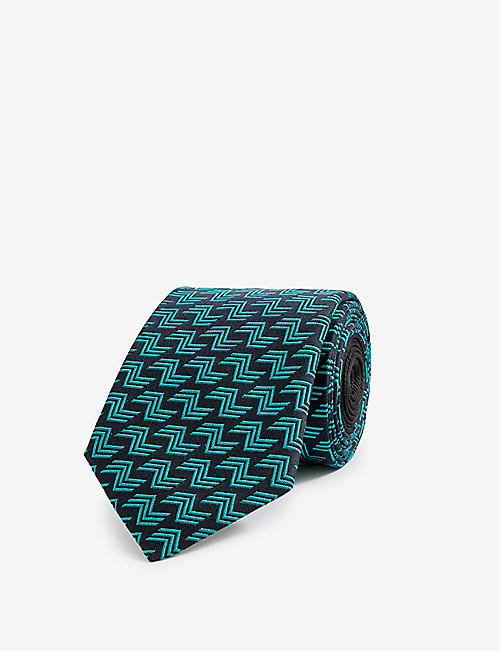 MISSONI: Geometric-print wide-blade silk tie