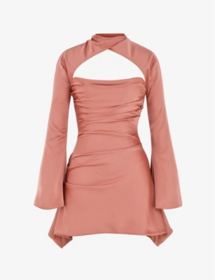 HOUSE OF CB: Toira long-sleeved corseted satin mini dress