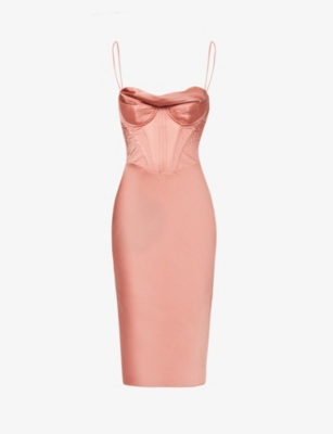 Shop House Of Cb Women's Rose Myrna Corset Satin Midi Dress In Pink