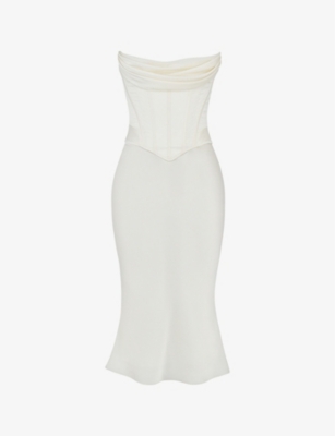 HOUSE OF CB: Sienna strapless corseted stretch-satin midi dress