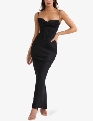 house of cb satin maxi dress Clothing: Maxi Dresses: 'Safaira' Buttermilk Satin Draped Cowl Neck Maxi  Dress