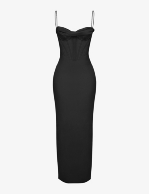 House Of Cb Womens Black Charmaine Corset Satin Maxi Dress