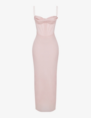 House Of Cb Womens Blush Charmaine Corset Satin Maxi Dress In Pale Pink