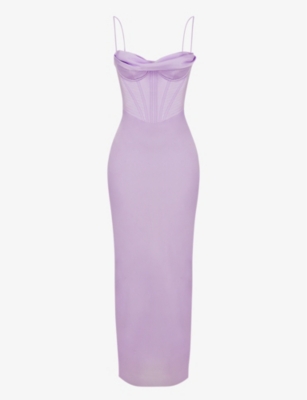 House Of Cb Womens Lavender Charmaine Corset Satin Maxi Dress