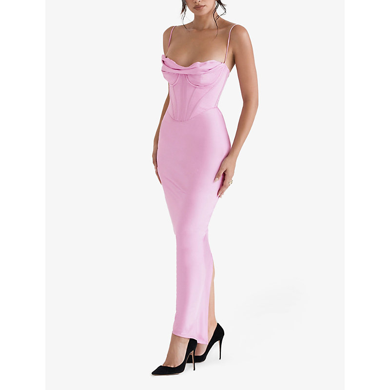 Shop House Of Cb Womens Pink Charmaine Corset Satin Maxi Dress