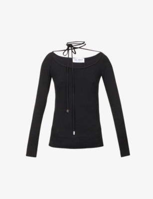 Attico Heather Cotton Blend Sweater In Black