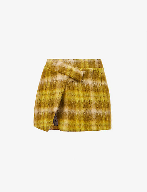ATTICO: Check-print slim-fit woven mini skirt