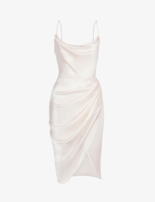 House Of Cb Reva Corset Satin Midi Dress In Ivory