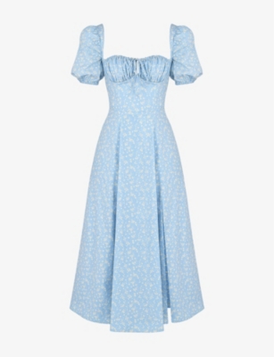 Shop House Of Cb Women's Blue Vintage Tallulah Floral-print Cotton-blend Midi Dress