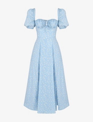 House Of Cb Tallulah Puff Sleeve Midi Dress In Blue