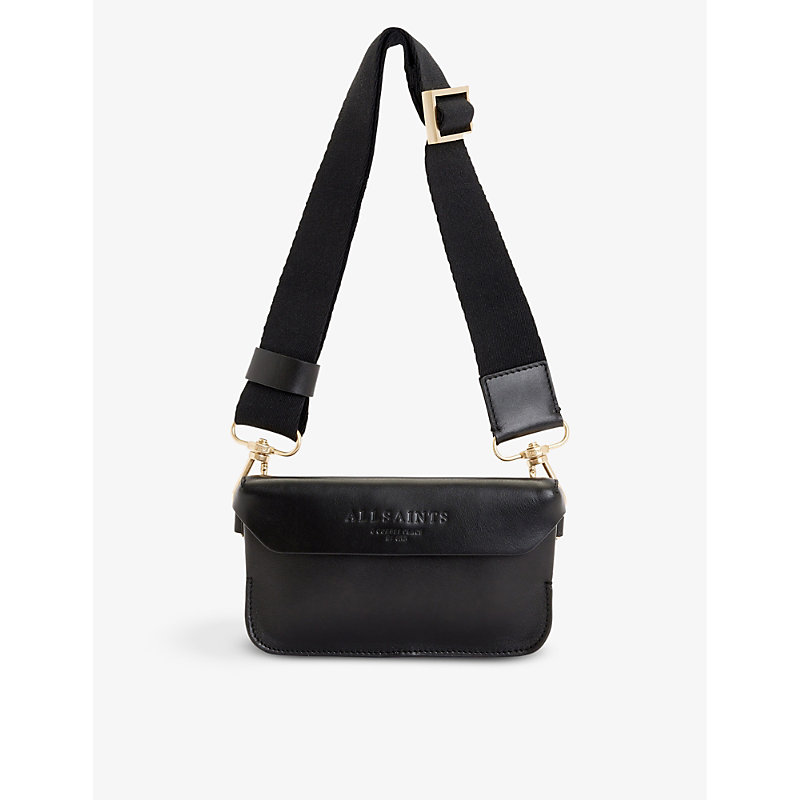 Shop Allsaints Women's Black Zoe Stud-textured Leather Crossbody Bag