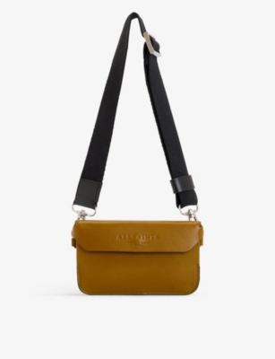 Allsaints Womens Bronze Green Zoe Stud-textured Leather Crossbody Bag In Bronze Green