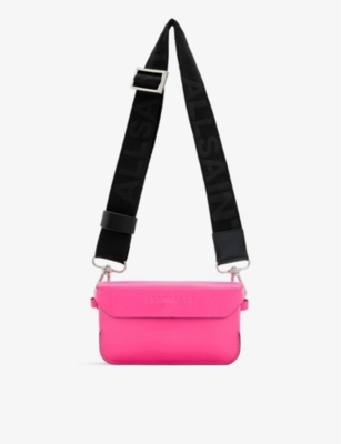 Shop Allsaints Women's Hot Pink Zoe Stud-textured Leather Crossbody Bag