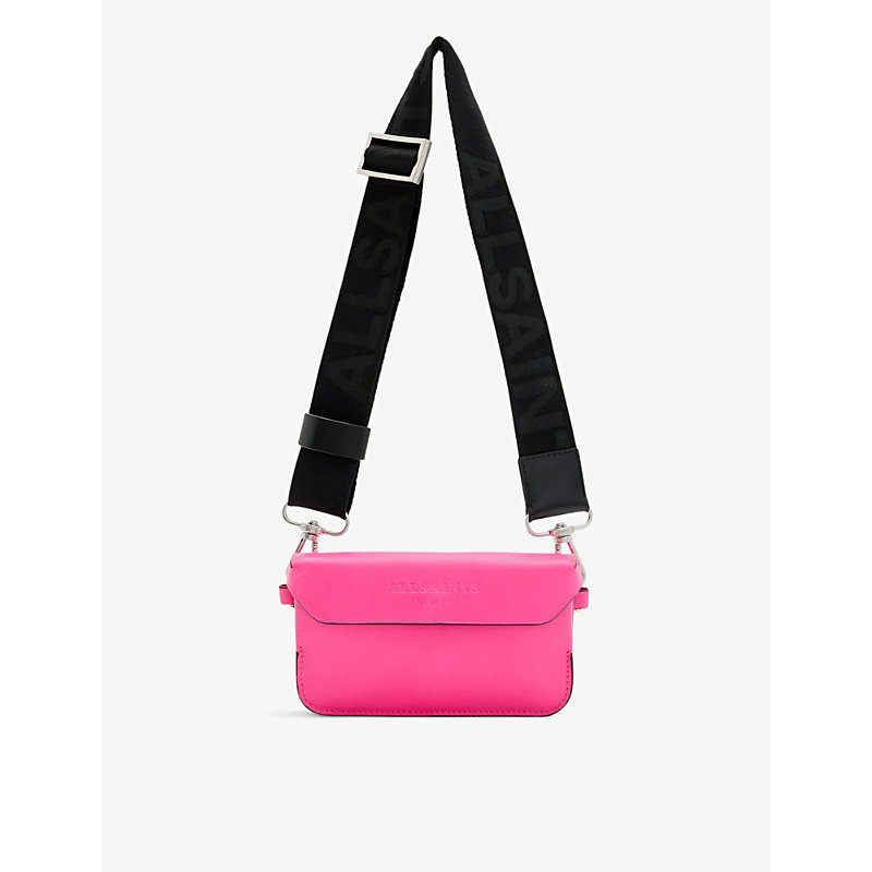Shop Allsaints Women's Hot Pink Zoe Stud-textured Leather Crossbody Bag